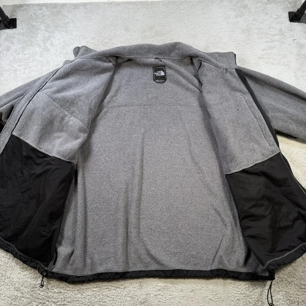 The North Face Denali Jacket Mens 3XL Black Grey Full Zip Fleece Polartec Pocket
